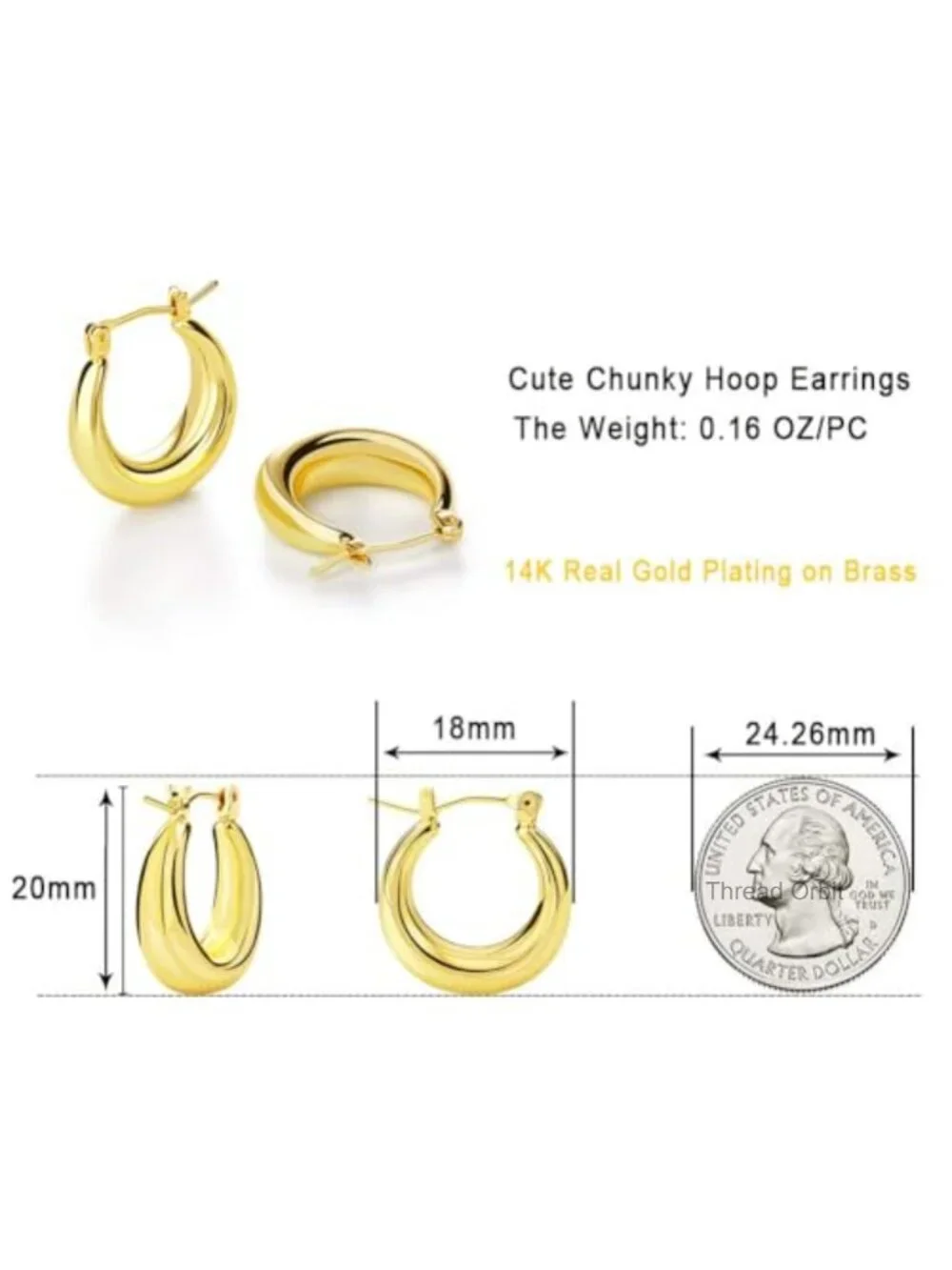 Chunky Gold Hoop Earrings Hypoallergenic Stainless Steel Post Minimalist